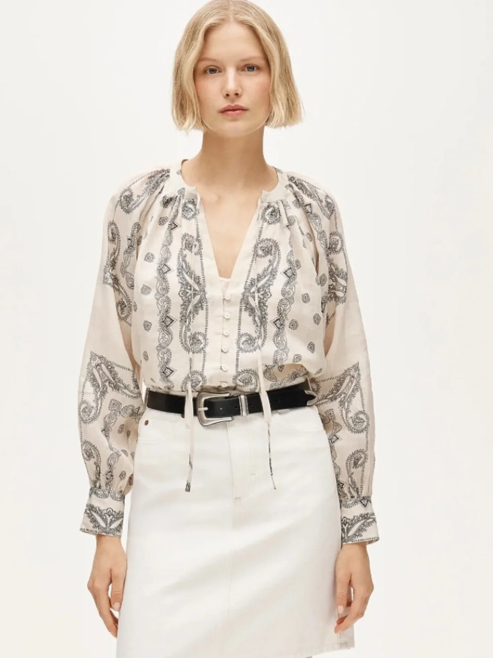 J crew Popover top in bandana-print ramie